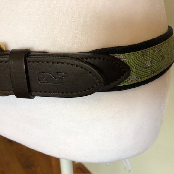 VINEYARD VINES  Marlin Print Canvas Club Leather Trim Belt 32 - Picture 4 of 15